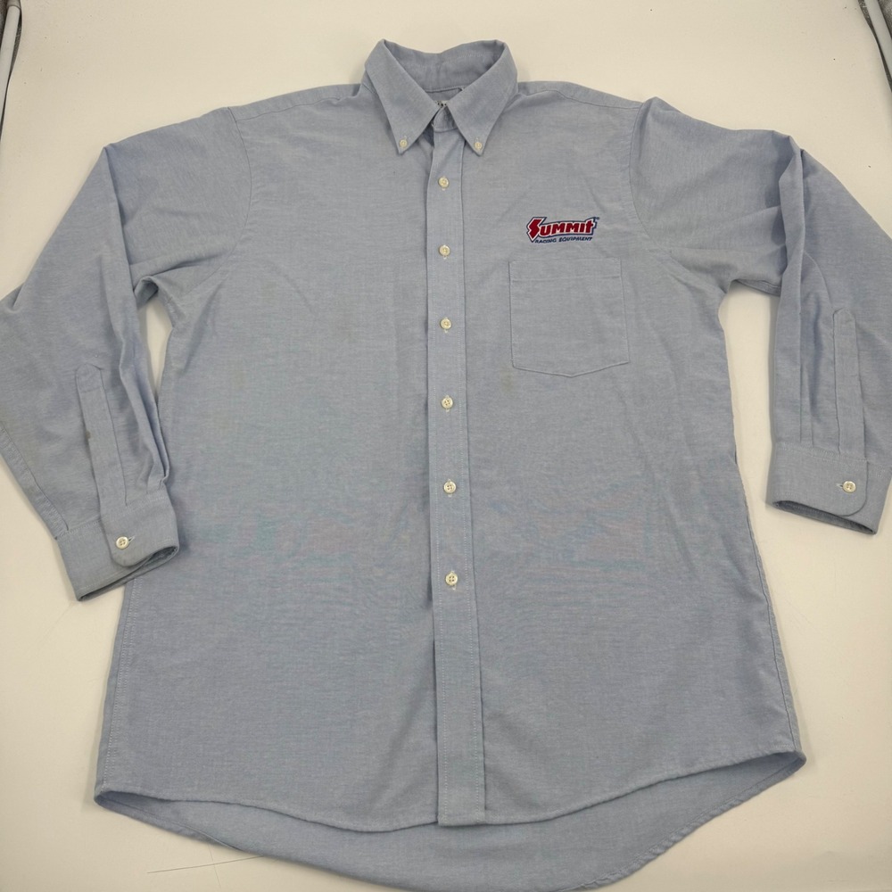 Van Heusen Mens Light Blue Button Down Shirt Summit Racing Equipment Logo Size M